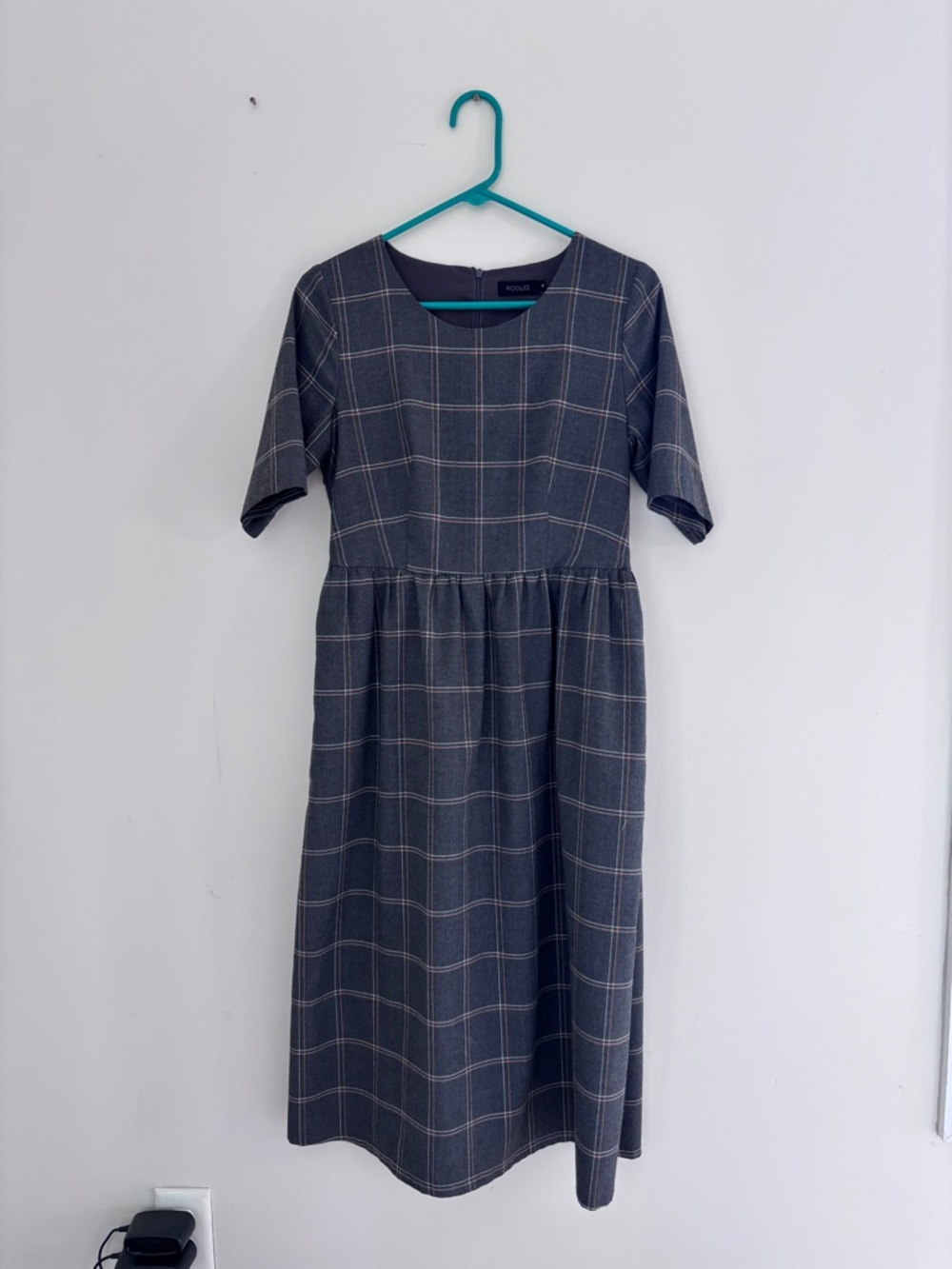 Roolee Gray Checked Plaid MOM Nursing Friendly Midi Dress-Breastfeeding Friendly